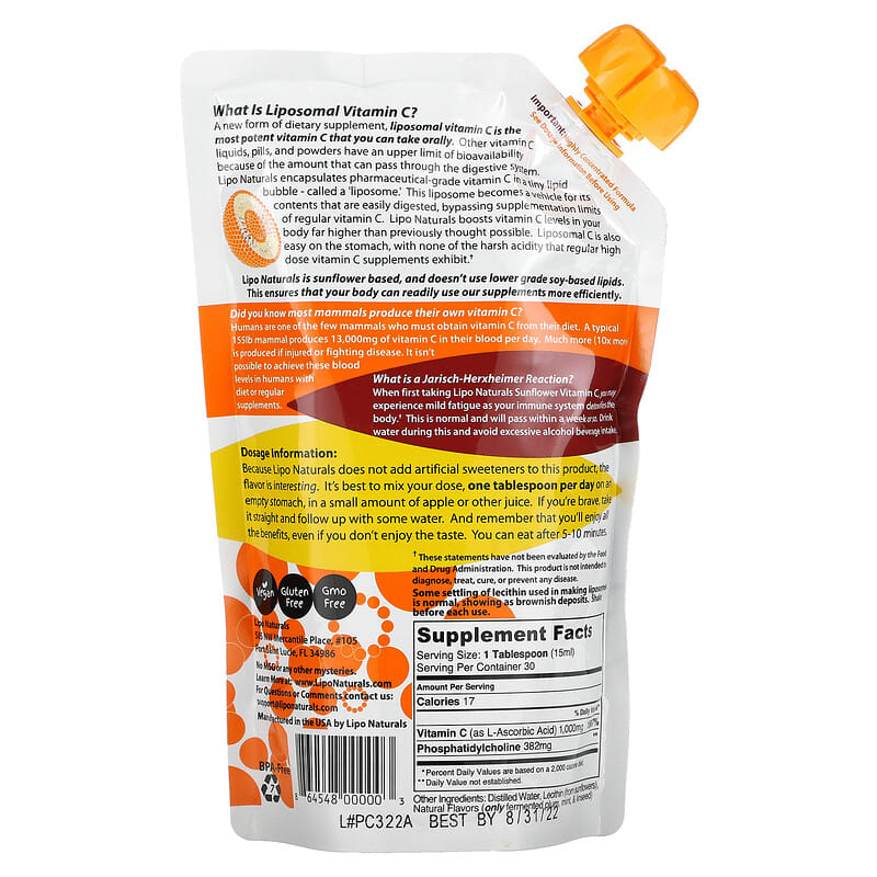 Lipo Naturals Liposomal Vitamin C from Sunflowers 443ml