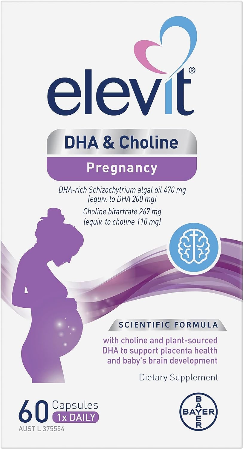 Elevit DHA + Choline Pregnancy supplement Supports Baby's Brain & Central Nervous System Development during Pregnancy, 60 Count