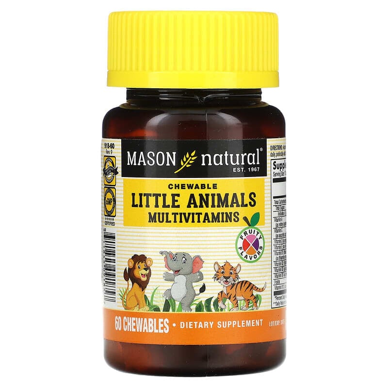 Mason Natural, Little Animals Multivitamins, Fruity, 60 Chewables