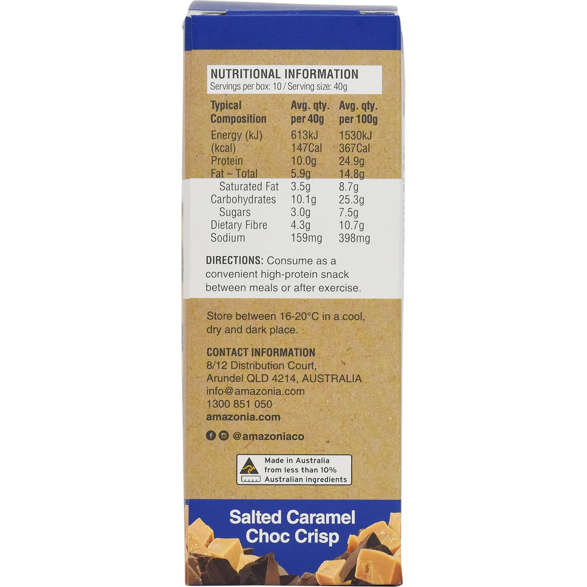 Amazonia Raw Protein Bar Salted Caramel Choc Crisp 10x40g - Amazonia