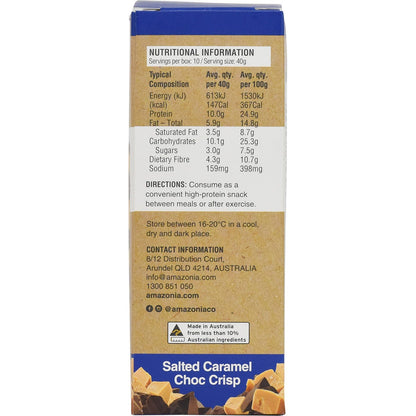 Amazonia Raw Protein Bar Salted Caramel Choc Crisp 10x40g - Amazonia