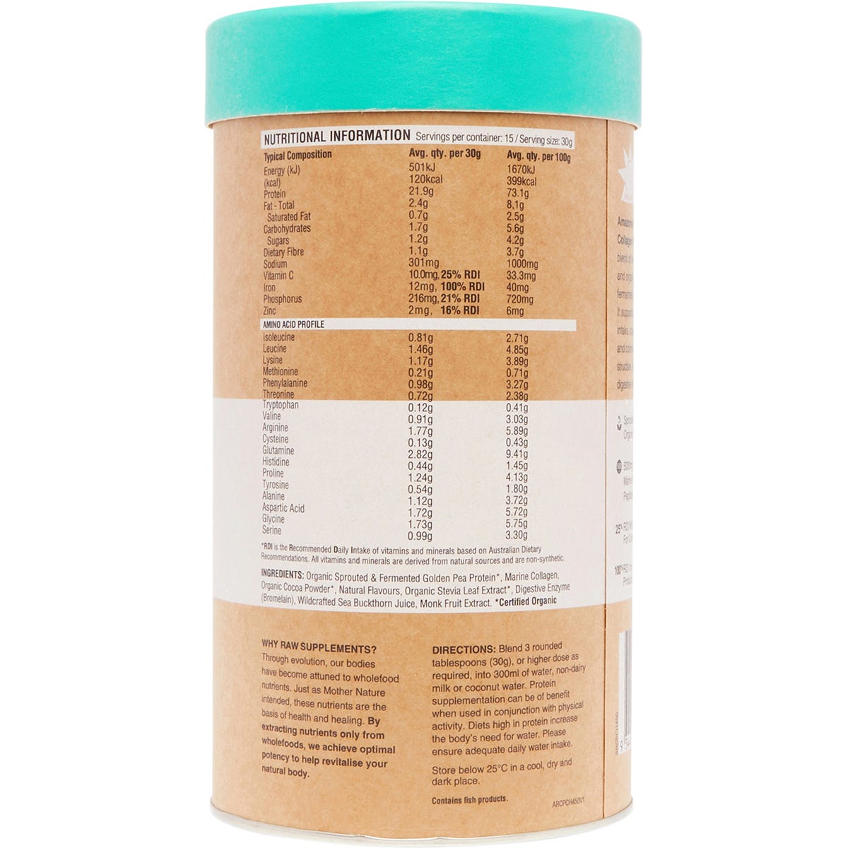 Amazonia Raw Protein Collagen Plus Choc Hazelnut 450g - Amazonia