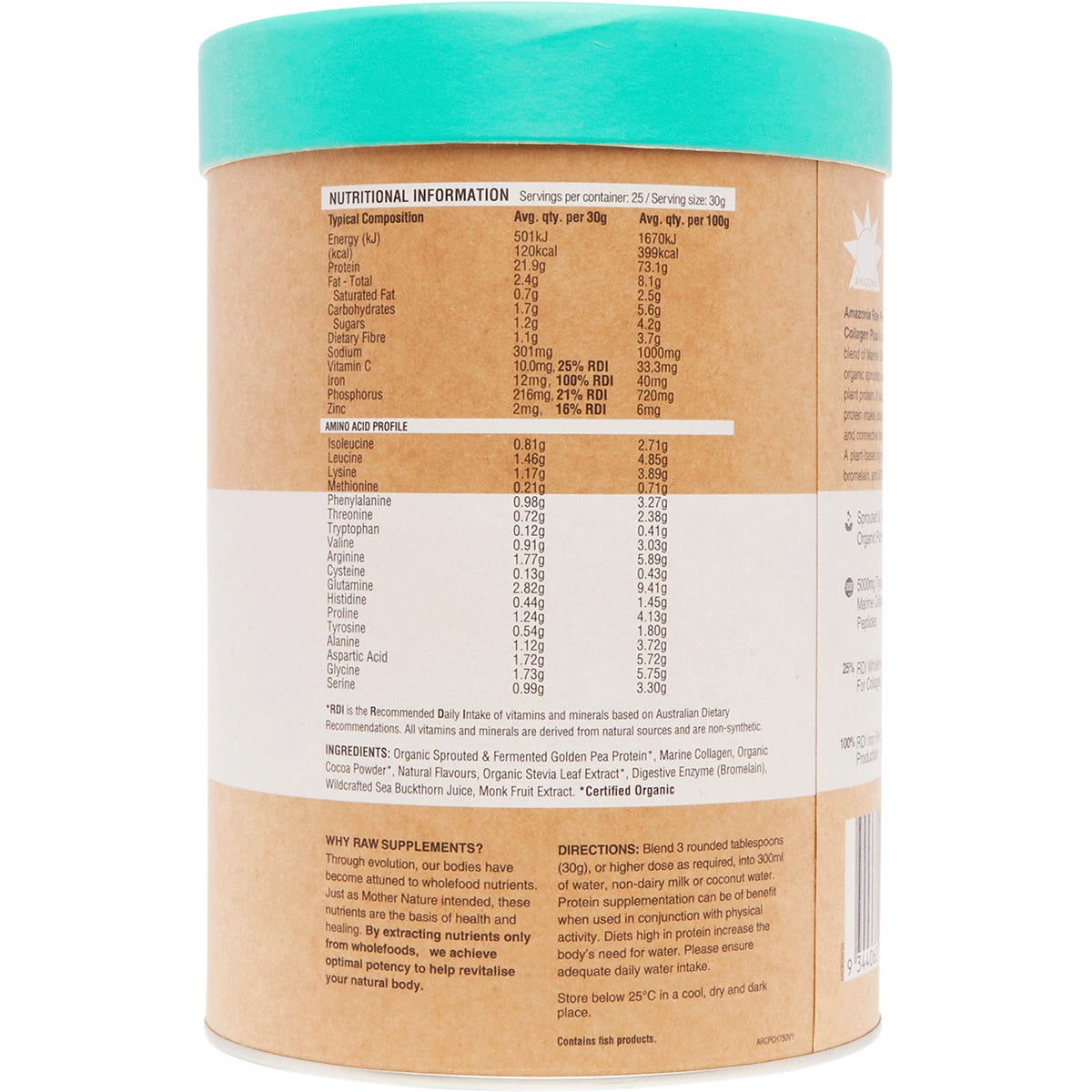 Amazonia Raw Protein Collagen Plus Choc Hazelnut 750g - Amazonia