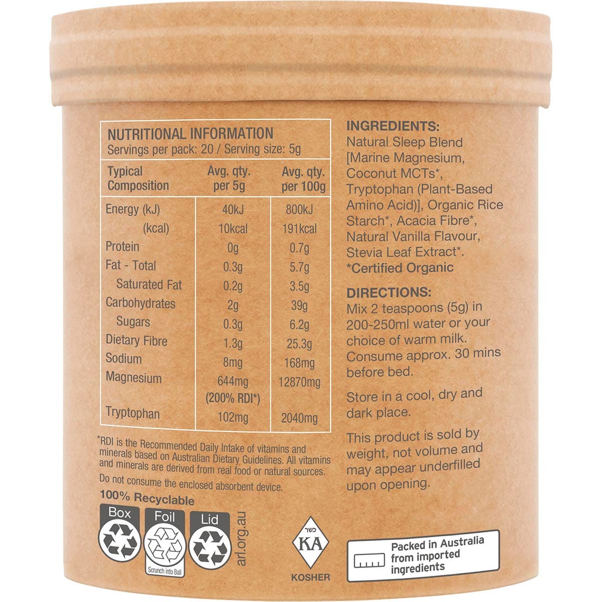 Amazonia Raw Sleep Magnesium Dreamy Vanilla 100g - Amazonia