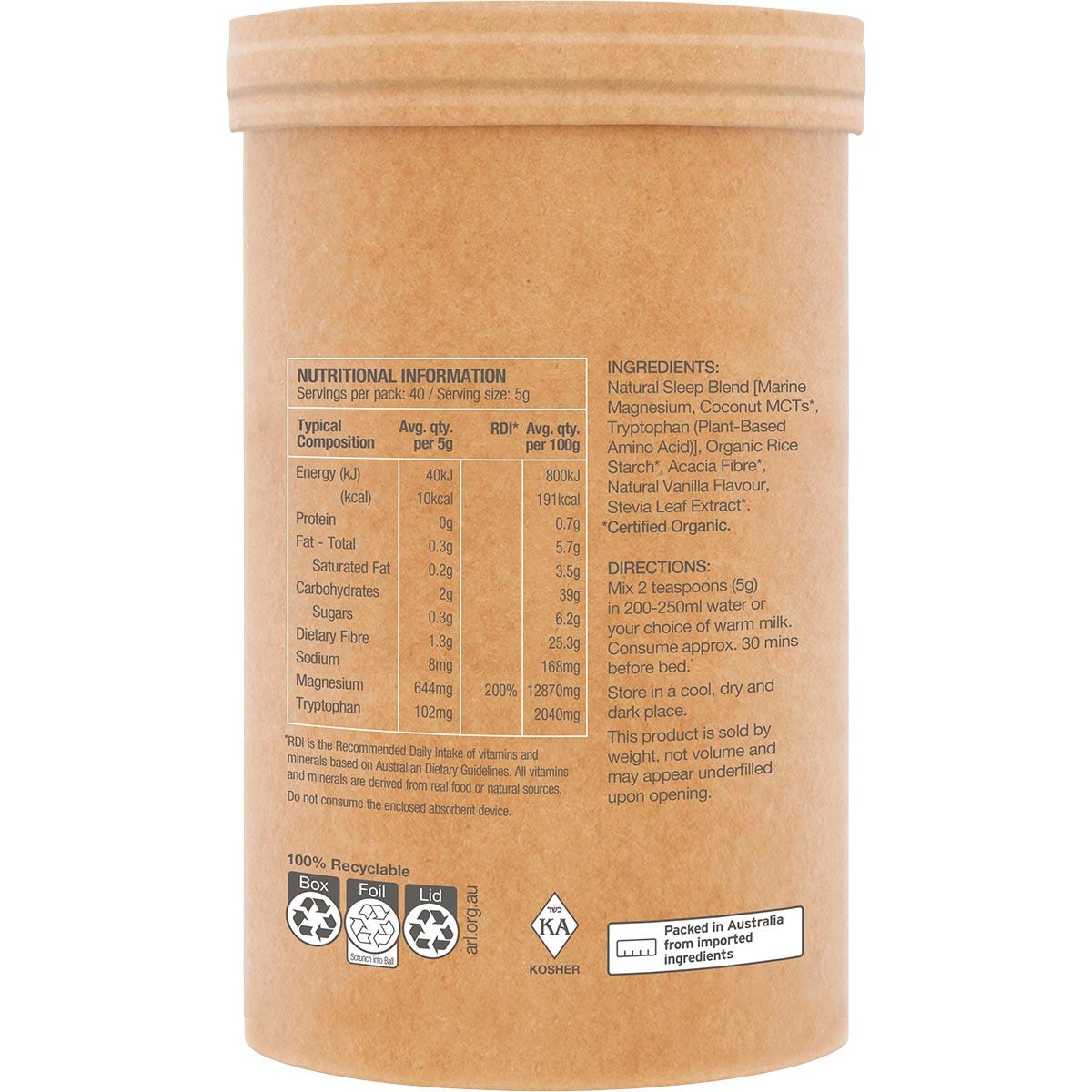 Amazonia Raw Sleep Magnesium Dreamy Vanilla 200g - Amazonia