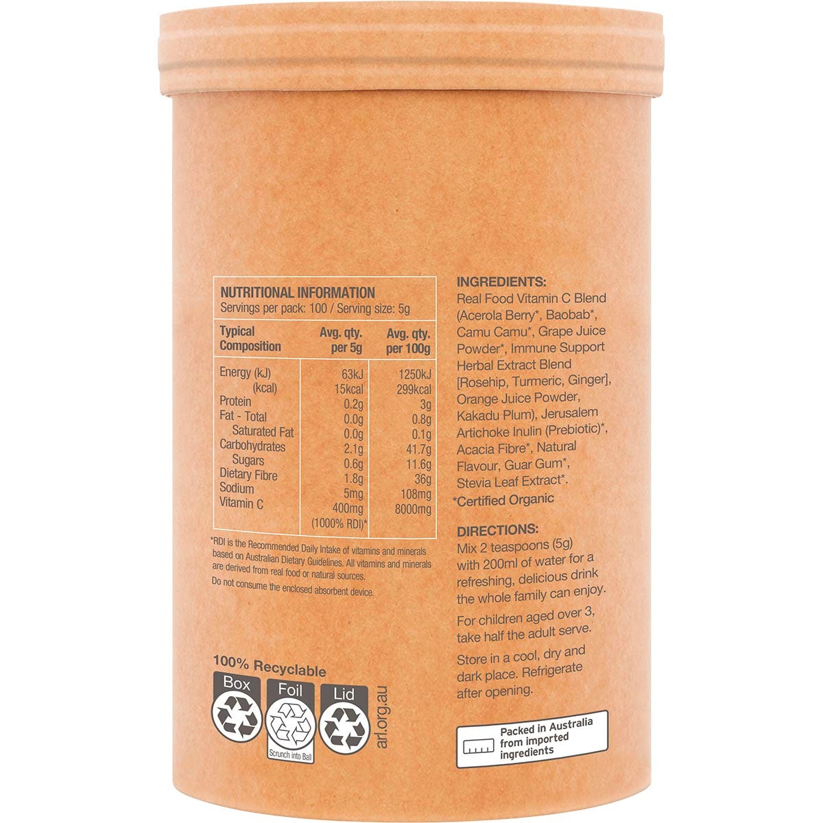 Amazonia Raw Organic Vitamin C Passionfruit 500g - Amazonia