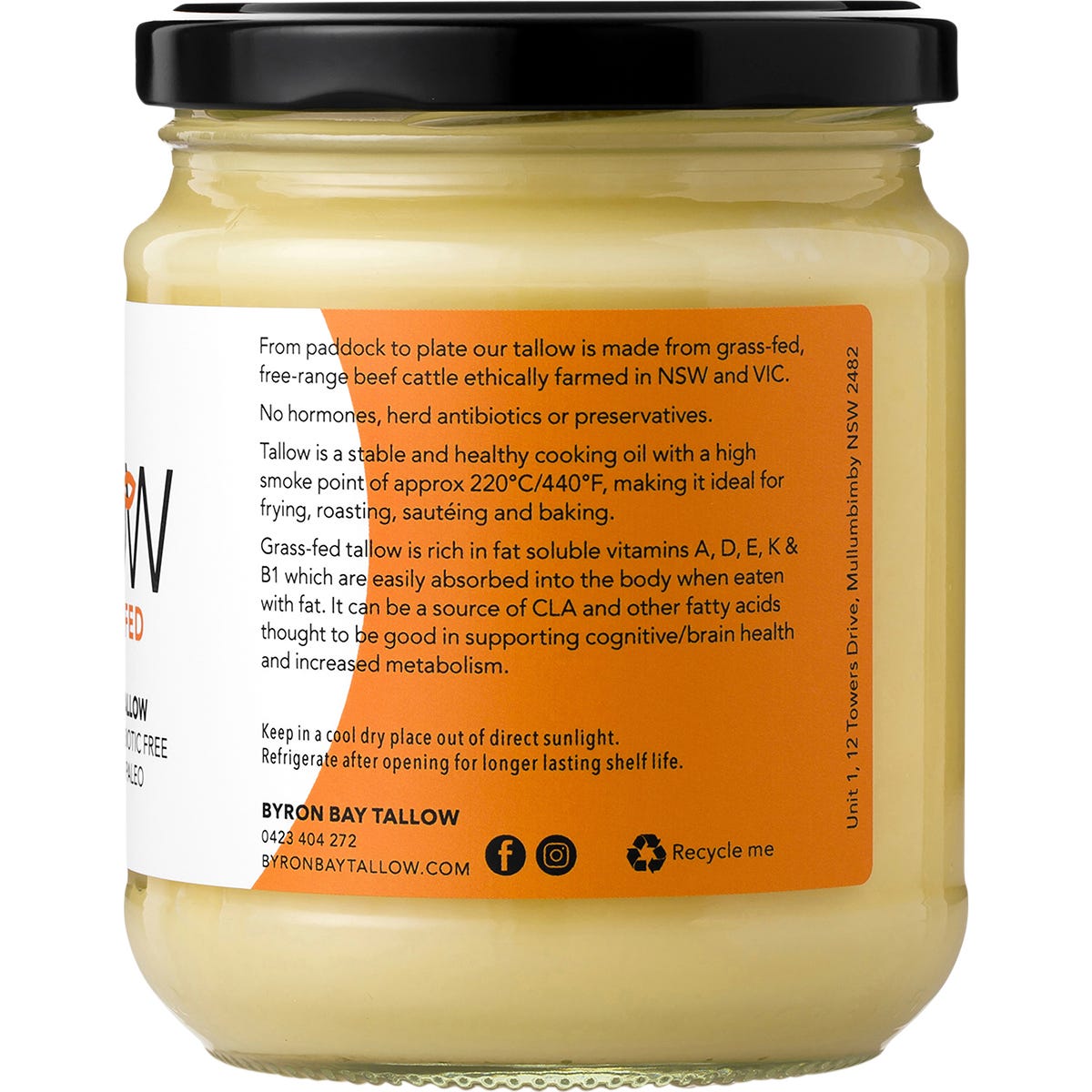 BYRON BAY TALLOW Grass Fed Beef Tallow 400g - BYRON BAY TALLOW