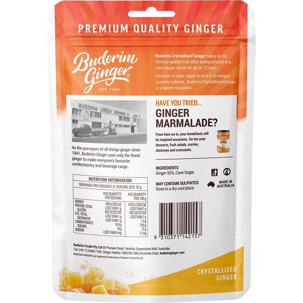 Buderim Ginger Crystallised Ginger Coated in Crunch 200g - Buderim Ginger