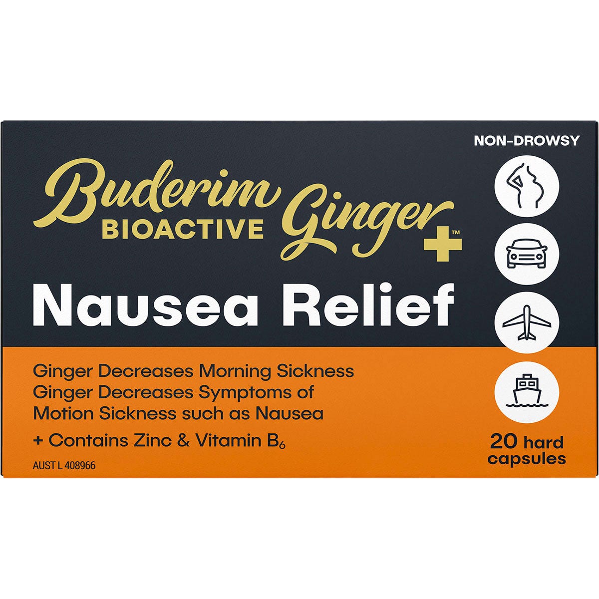 Buderim Ginger BioActive+ Nausea Relief Capsules 20 Caps - Buderim Ginger