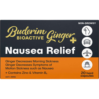 Buderim Ginger BioActive+ Nausea Relief Capsules 20 Caps - Buderim Ginger