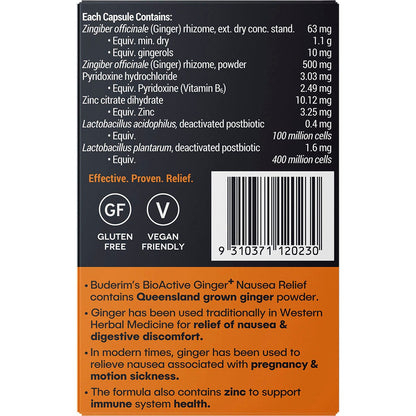 Buderim Ginger BioActive+ Nausea Relief Capsules 7 Caps - Buderim Ginger