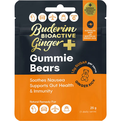 Buderim Ginger BioActive+ Gummie Bears 25g - Buderim Ginger