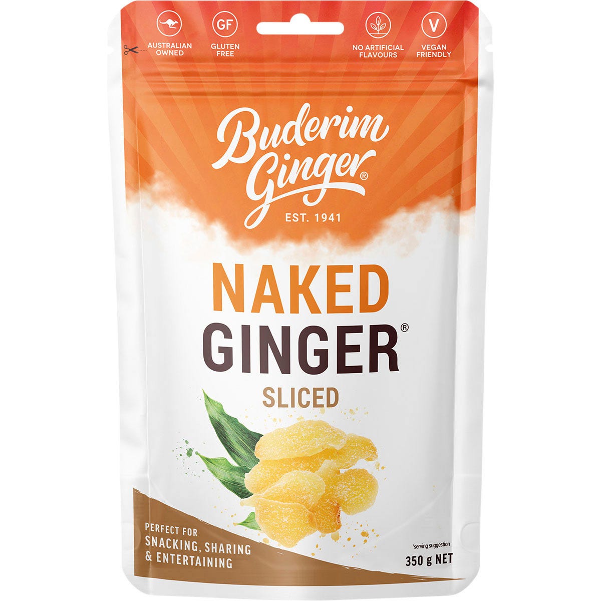 Buderim Ginger Naked Ginger Sliced 350g - Buderim Ginger