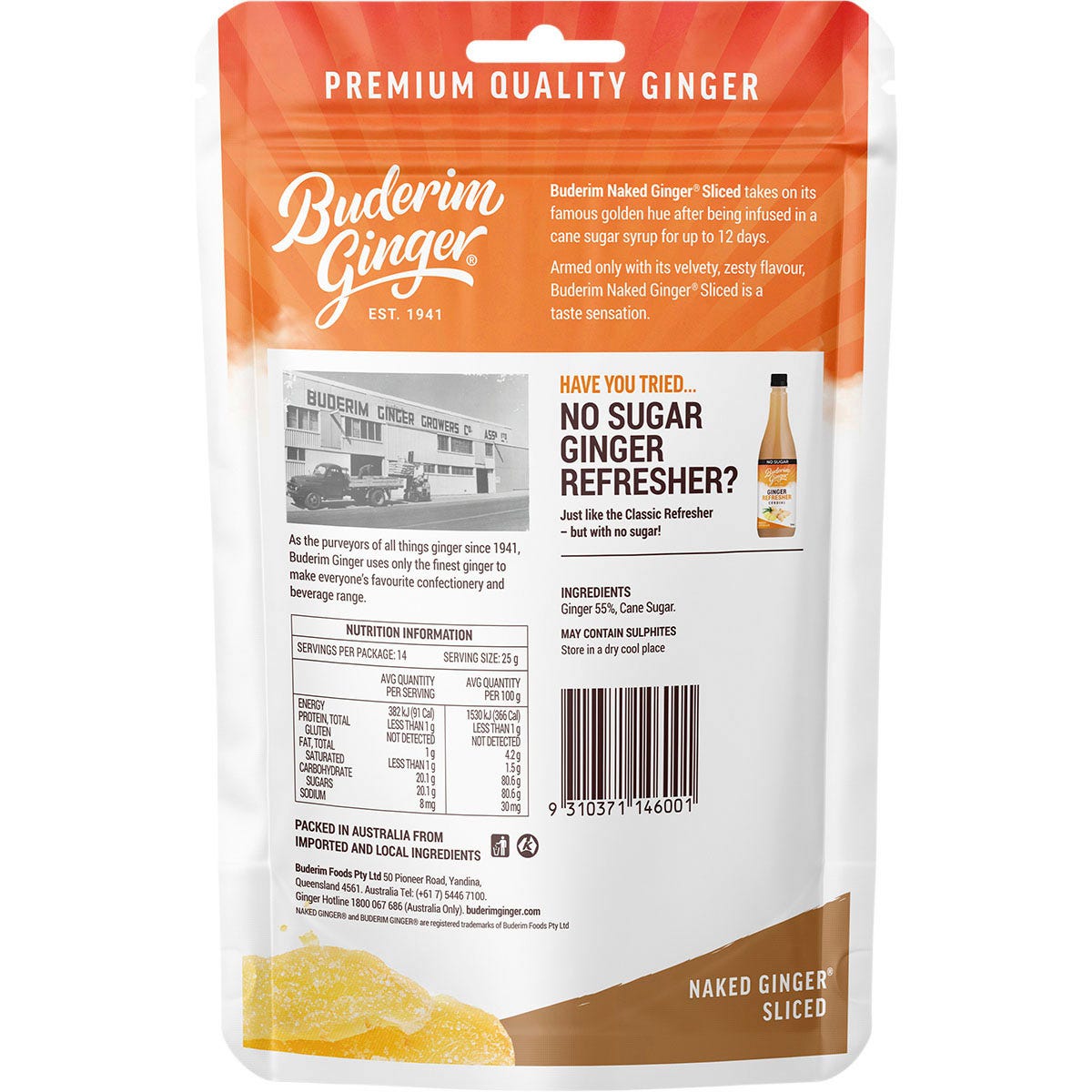Buderim Ginger Naked Ginger Sliced 350g - Buderim Ginger