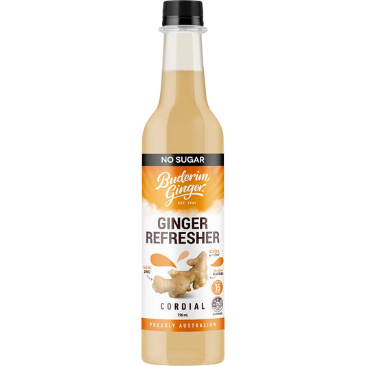 Buderim Ginger Ginger Refresher No Sugar Cordial 750ml - Buderim Ginger