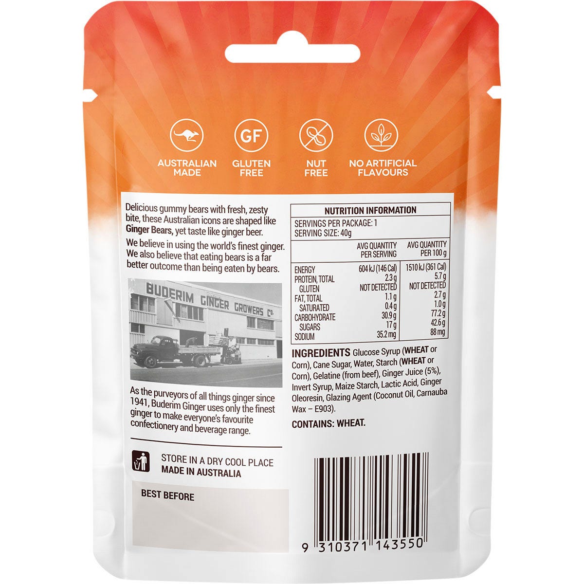 Buderim Ginger Ginger Bears 12x40g - Buderim Ginger