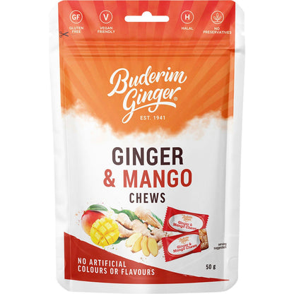 Buderim Ginger Ginger & Mango Chews 50g - Buderim Ginger