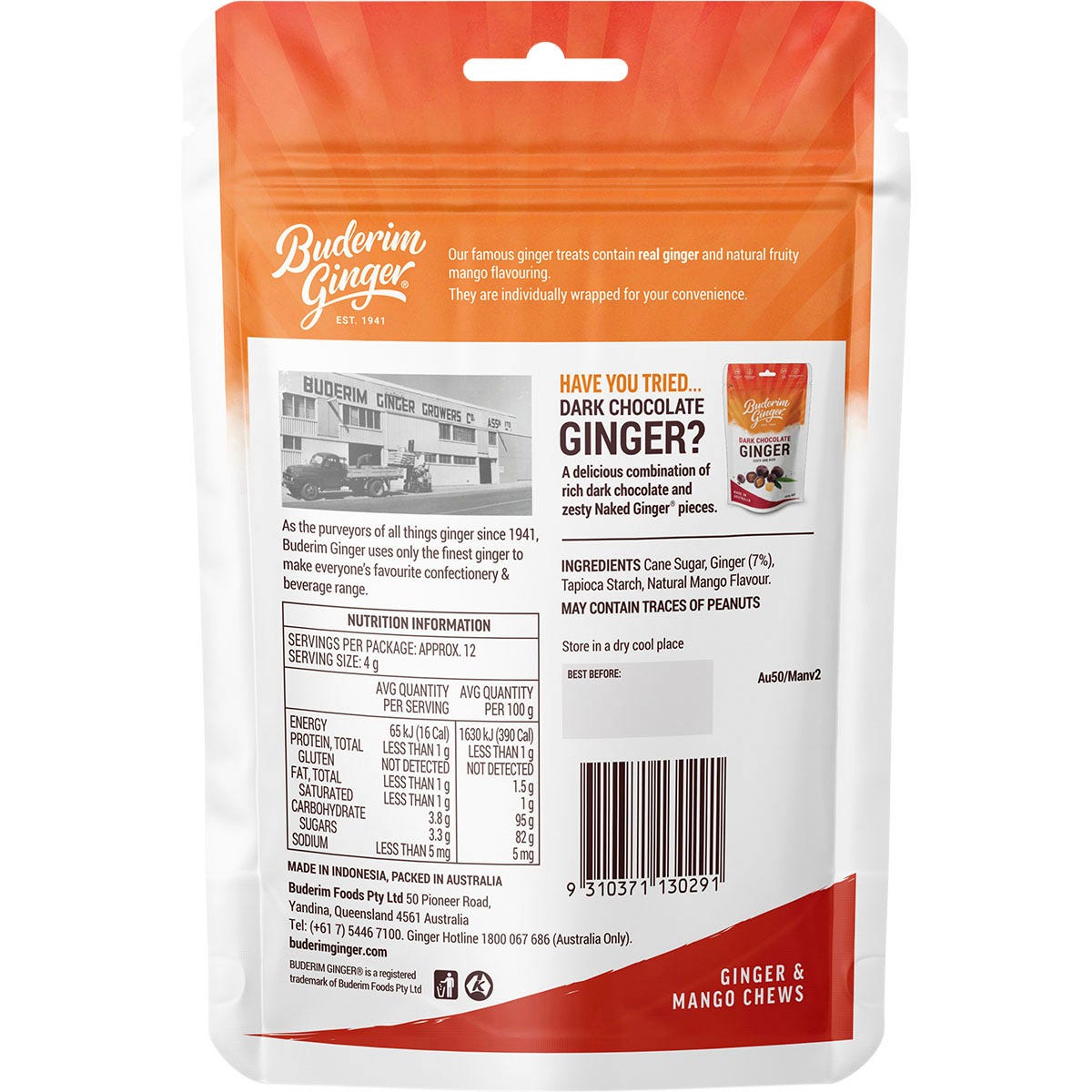 Buderim Ginger Ginger & Mango Chews 50g - Buderim Ginger