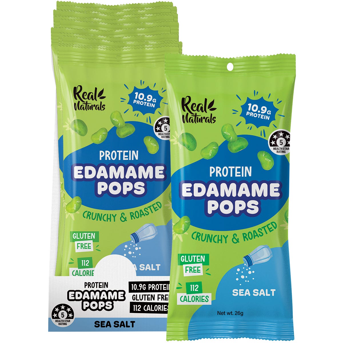Real Naturals Protein Edamame Pops Sea Salt 10x26g - Real Naturals