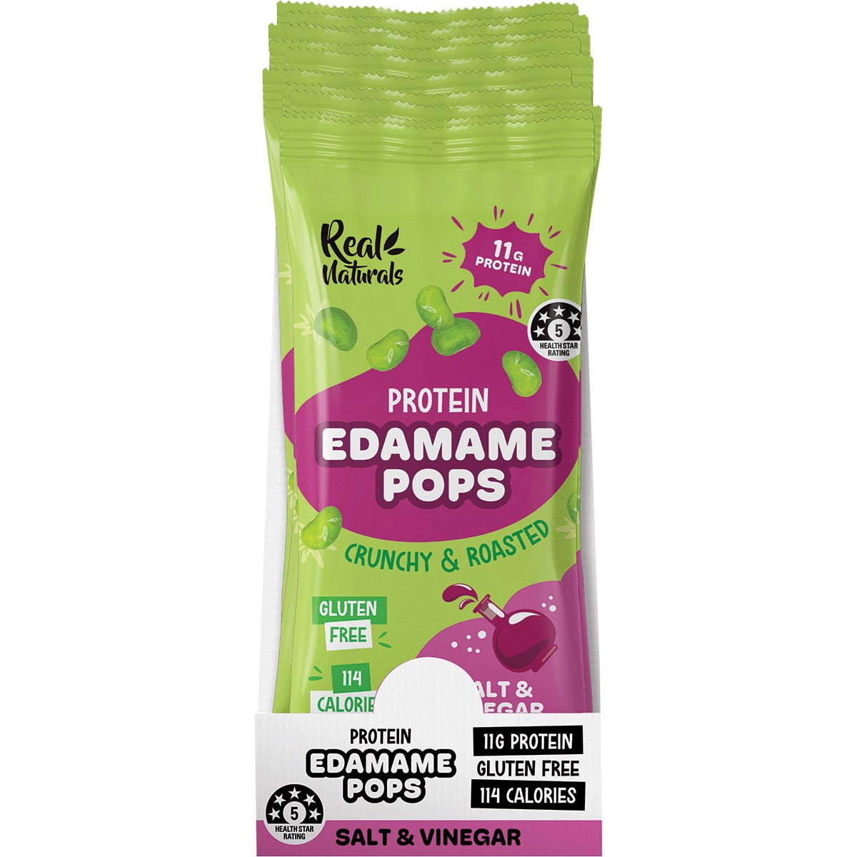 Real Naturals Protein Edamame Pops Salt & Vinegar 10x26g - Real Naturals