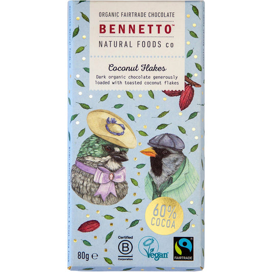 Bennetto Organic Dark Chocolate Coconut flakes 12x80g - Bennetto