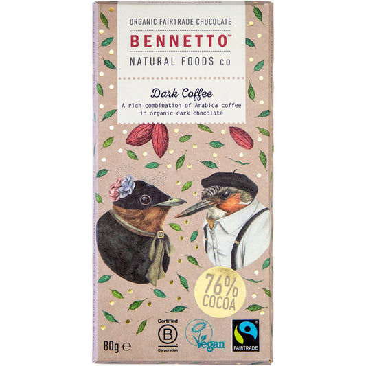 Bennetto Organic Dark Chocolate Dark Coffee 12x80g - Bennetto