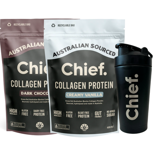 Chief Grass-fed Collagen Protein Powder Bundle (Two Bags + a Free Shaker)