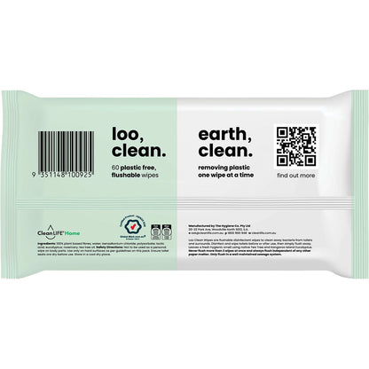 CleanLIFE Loo Clean Flushable Plastic Free Wipes 60pk - CleanLIFE