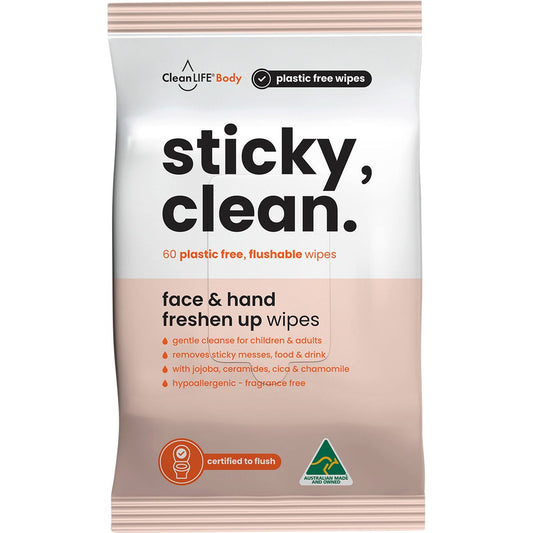 CleanLIFE Sticky Clean Flushable Plastic Free Wipes 60pk - CleanLIFE