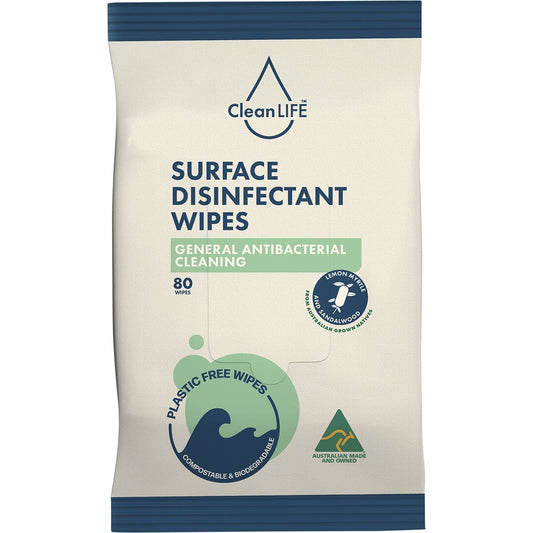 CleanLIFE Disinfectant Plastic Free Wipes General Cleaning 80pk - CleanLIFE