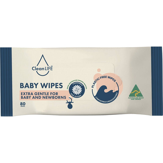 CleanLIFE Plastic Free Wipes Extra Gentle for Baby and Newborns 80pk - CleanLIFE