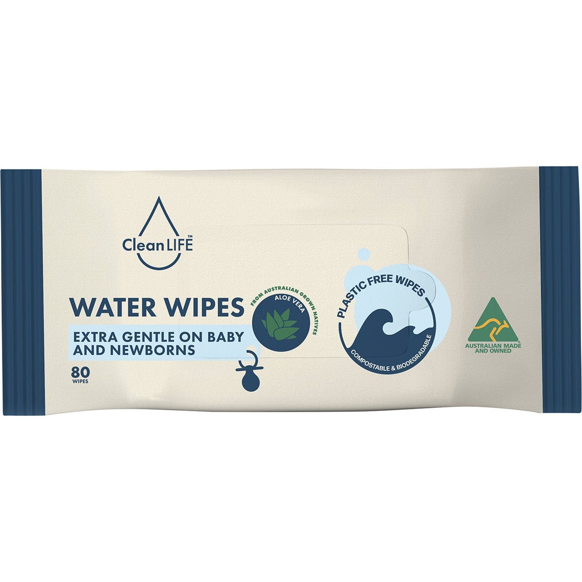 CleanLIFE Water Plastic Free Wipes Extra Gentle Baby and Newborns 80pk - CleanLIFE