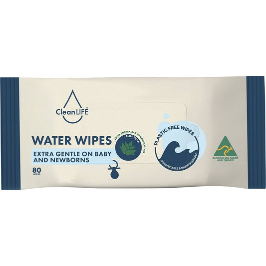 CleanLIFE Water Plastic Free Wipes Extra Gentle Baby and Newborns 80pk - CleanLIFE
