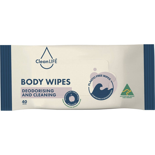 CleanLIFE Body Plastic Free Wipes Deodorising and Cleaning 40pk - CleanLIFE