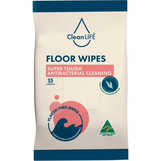 CleanLIFE Floor Plastic Free Wipes Antibacterial Cleaning 25pk - CleanLIFE