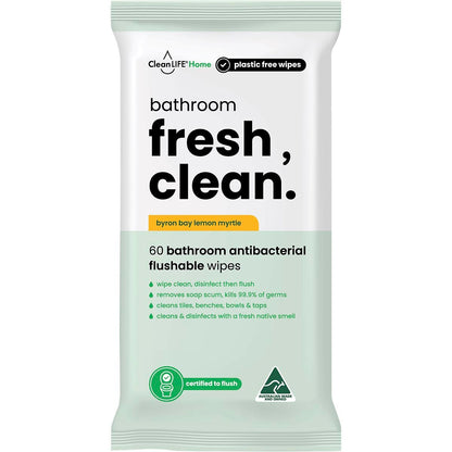 CleanLIFE Bathroom Fresh Clean Flushable Plastic Free Wipes 60pk - CleanLIFE