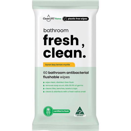 CleanLIFE Bathroom Fresh Clean Flushable Plastic Free Wipes 60pk - CleanLIFE