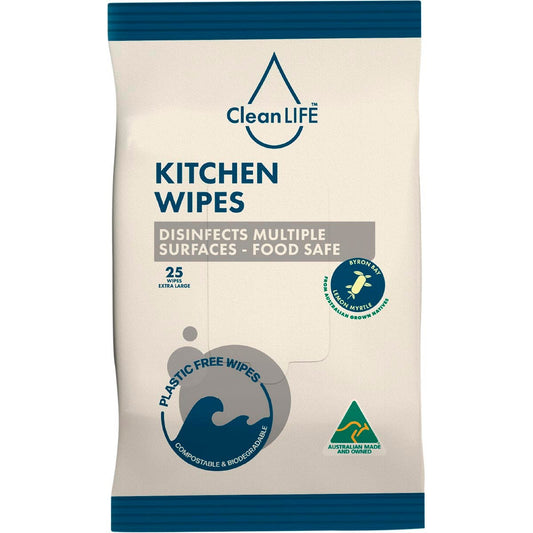 CleanLIFE Kitchen Plastic Free Wipes Food Safe 25pk - CleanLIFE