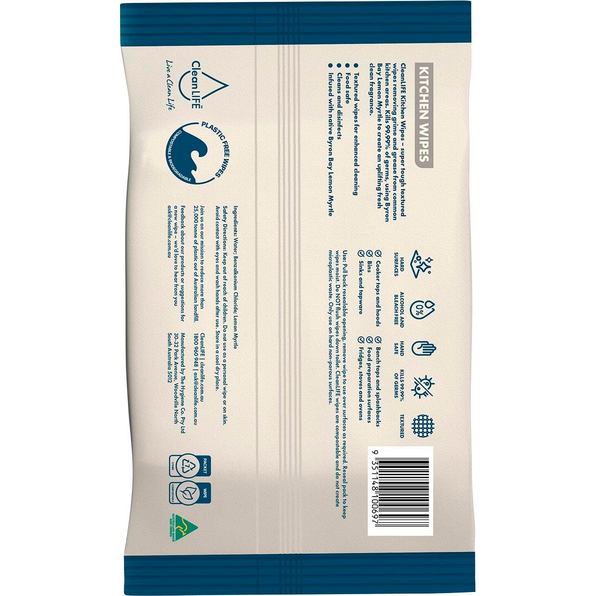 CleanLIFE Kitchen Plastic Free Wipes Food Safe 25pk - CleanLIFE