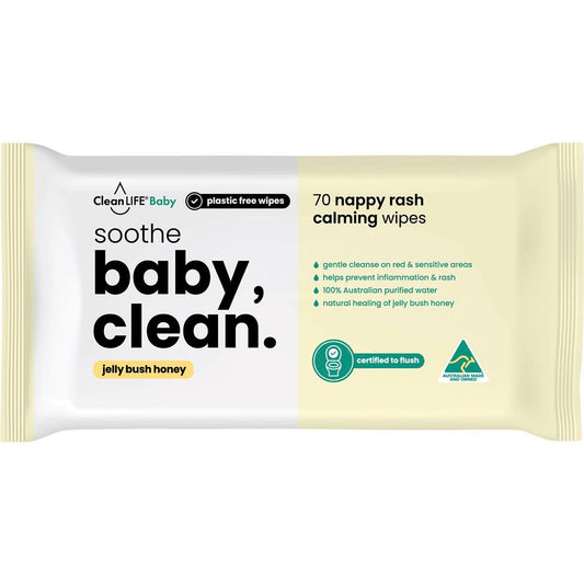 CleanLIFE Baby Clean Soothe Flushable Plastic Free Wipes 70pk - CleanLIFE
