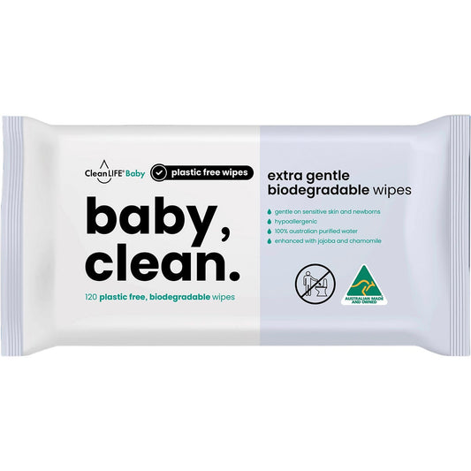 CleanLIFE Baby Clean Extra Gentle Plastic Free Wipes 120pk - CleanLIFE