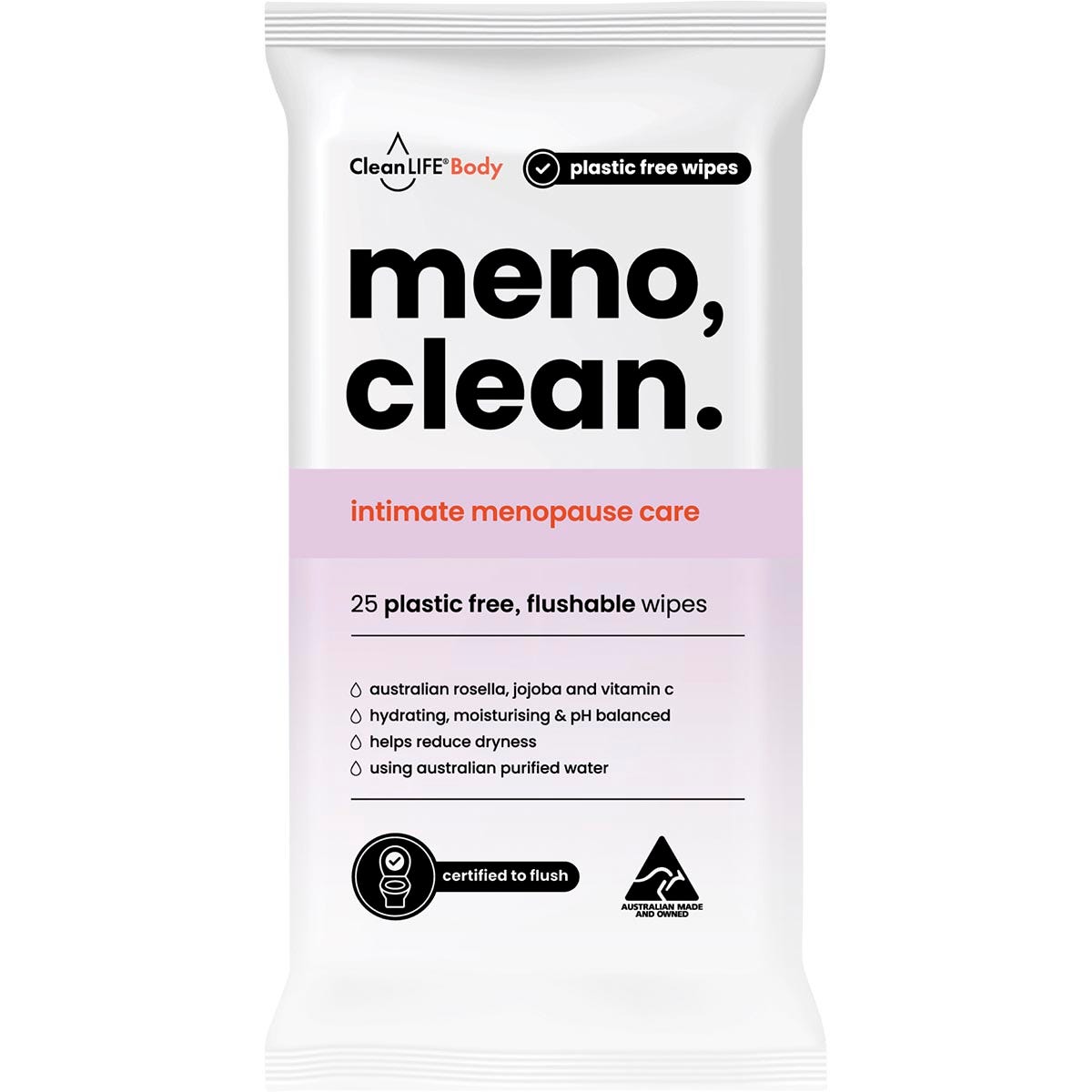 CleanLIFE Meno Clean Wipes Flushable Plastic Free Wipes 25pk - CleanLIFE
