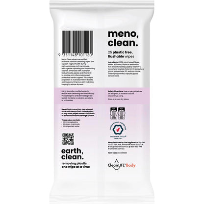CleanLIFE Meno Clean Wipes Flushable Plastic Free Wipes 25pk - CleanLIFE