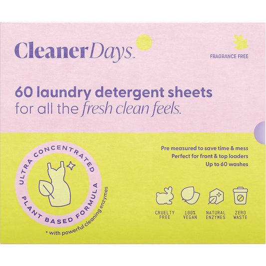 Cleaner Days Laundry Detergent Sheets Fragrance Free 60pcs - Cleaner Days
