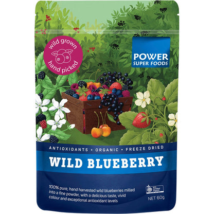 Power Super Foods Wild Blueberry Powder Certified Organic  60g - Power Super Foods