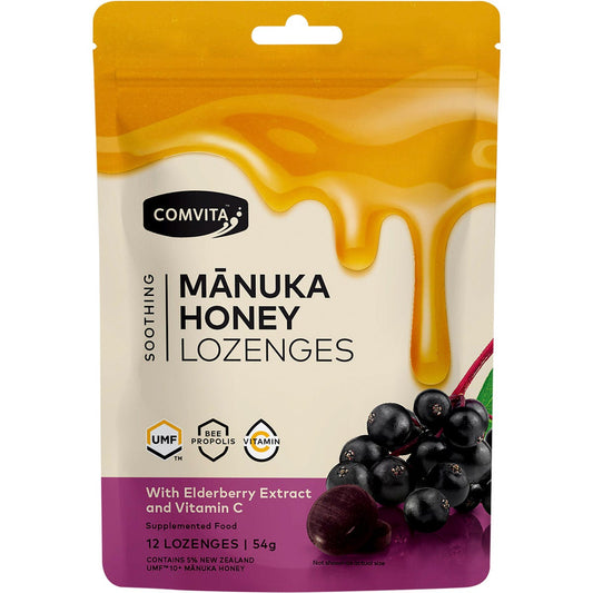 Comvita Manuka Honey Lozenges Elderberry Extract & Vitamin C 12x4.5g - Comvita