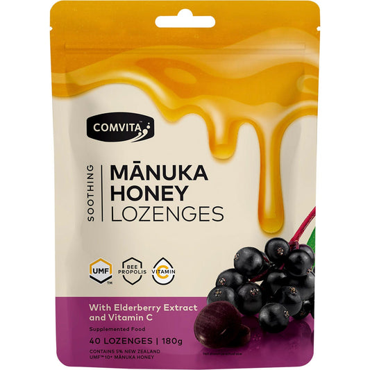 Comvita Manuka Honey Lozenges Elderberry Extract & Vitamin C 40x4.5g - Comvita