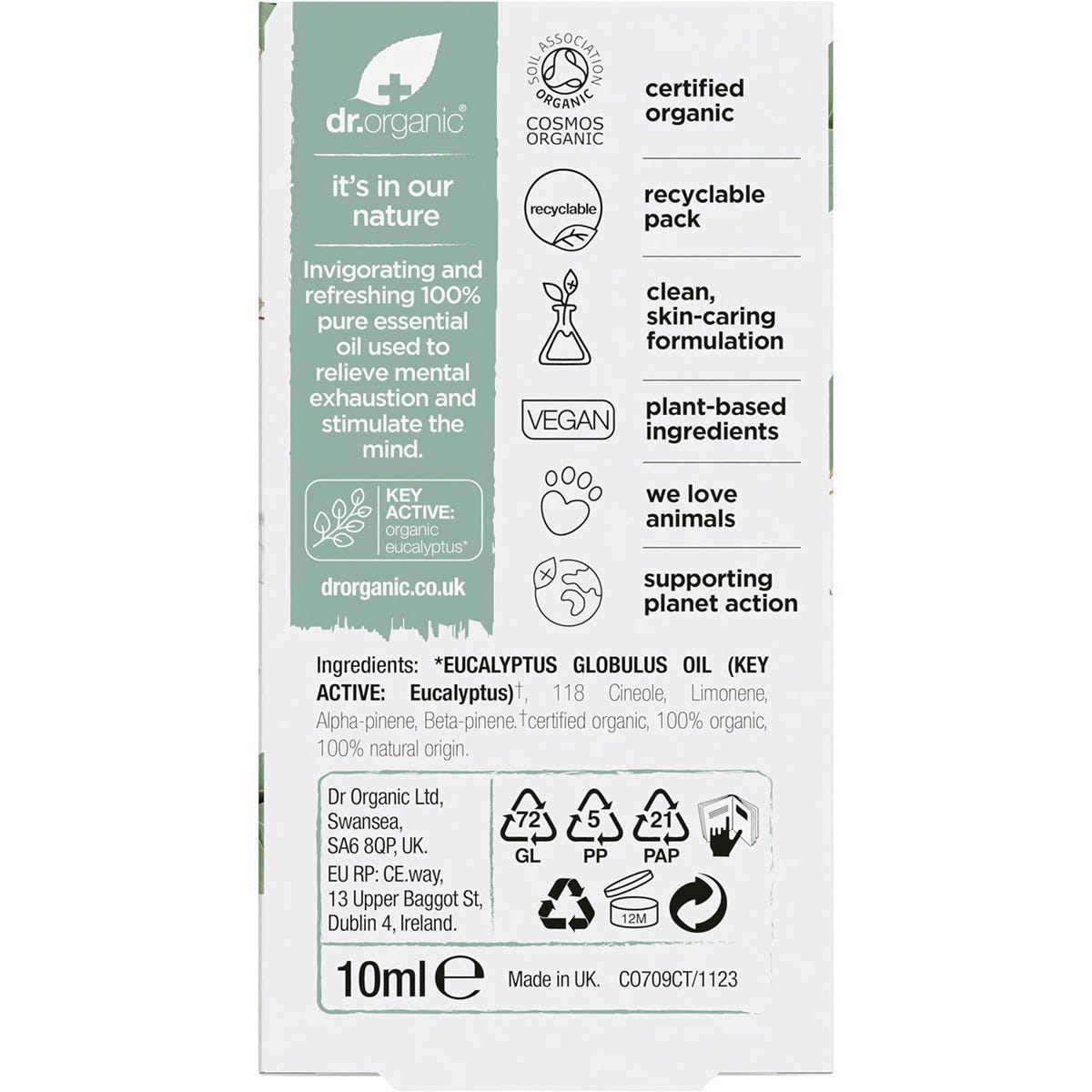 Dr. Organic Eucalyptus Oil 100% Pure 10ml - Dr. Organic