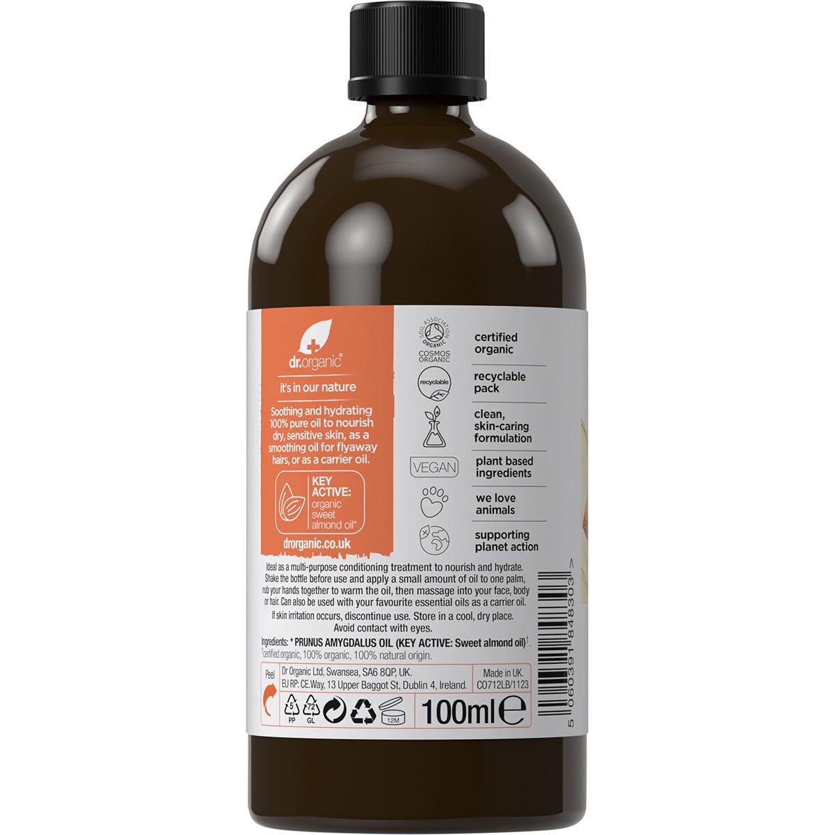 Dr. Organic Sweet Almond Oil 100% Pure 100ml - Dr. Organic