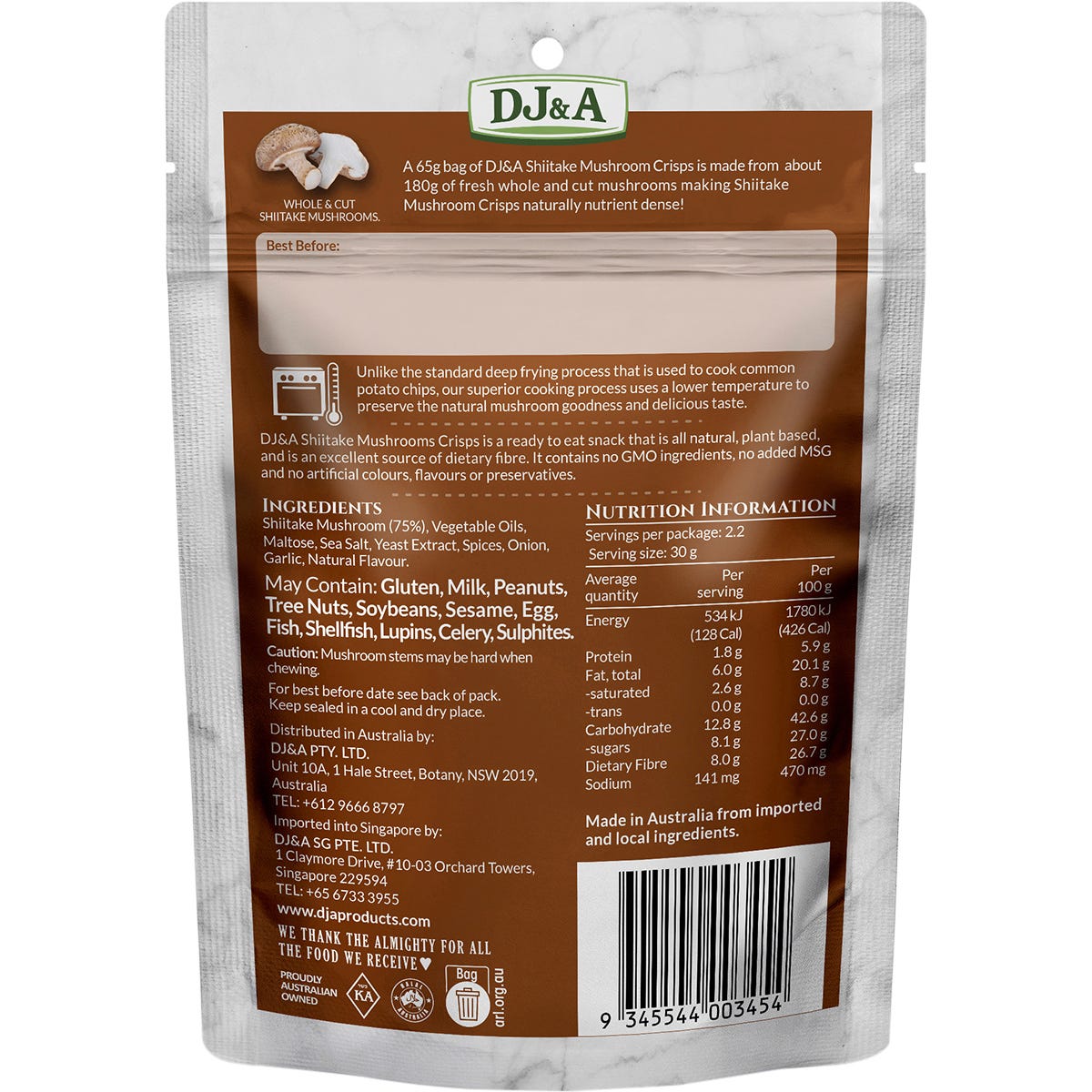 DJ&A Shiitake Mushroom Crisps 9x65g - DJ&A